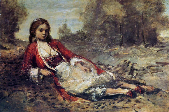  Jean-Baptiste-Camille Corot Young Algerian Woman Lying on the Grass - Canvas Art Print
