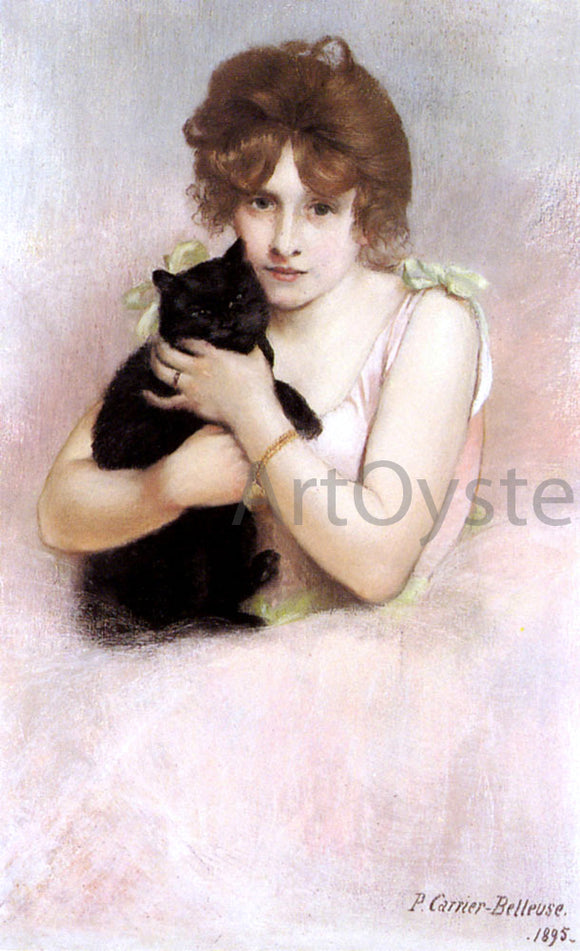  Pierre Carrier-Belleuse Young Ballerina Holding a Black Cat - Canvas Art Print