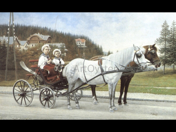  Karl Buchta Young Boys In A Horse-drawn Carriage - Canvas Art Print