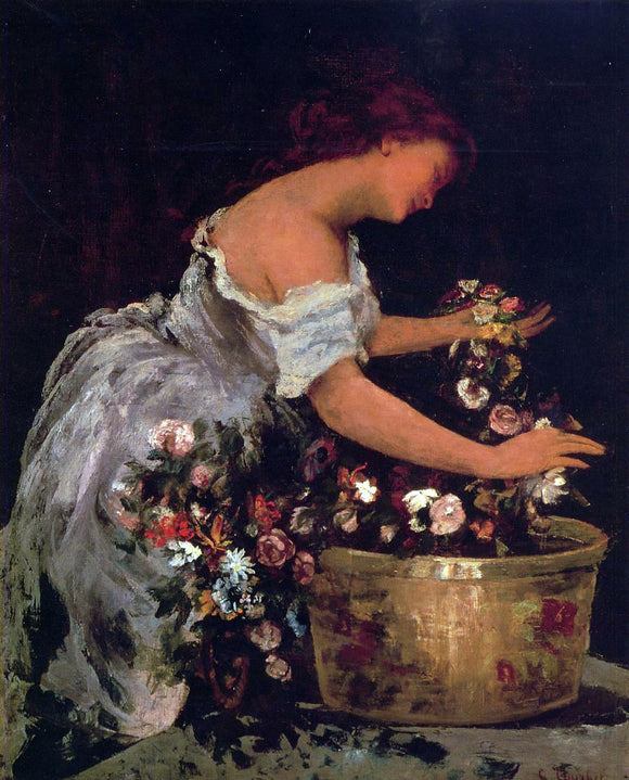  Jehan-Georges Vibert Young Girl Arranging Flowers - Canvas Art Print