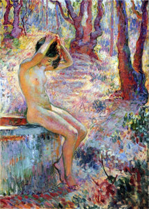  Henri Lebasque Young Girl by Fountain - Canvas Art Print