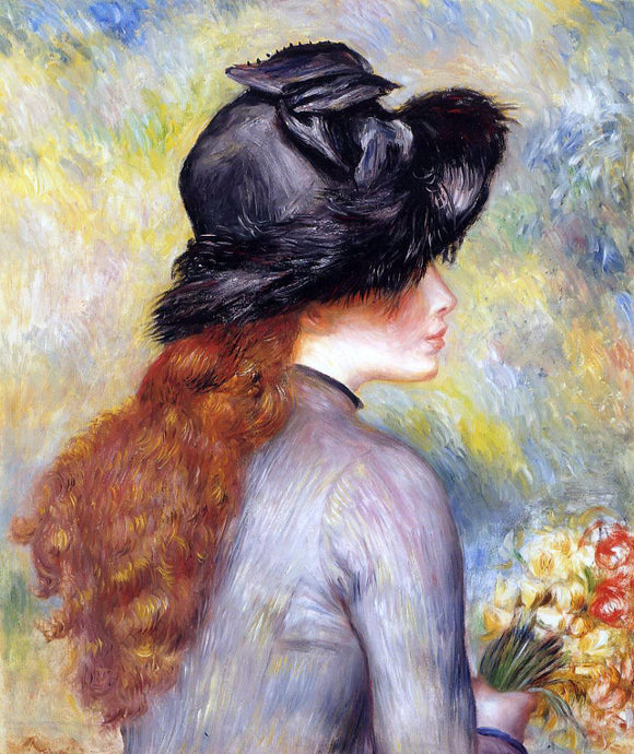  Pierre Auguste Renoir Young Girl Holding at Bouquet of Tulips - Canvas Art Print