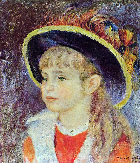  Pierre Auguste Renoir A Young Girl in a Blue Hat - Canvas Art Print