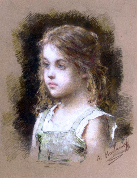  Alexei Alexeievich Harlamoff Young Girl in a Green Tunic - Canvas Art Print