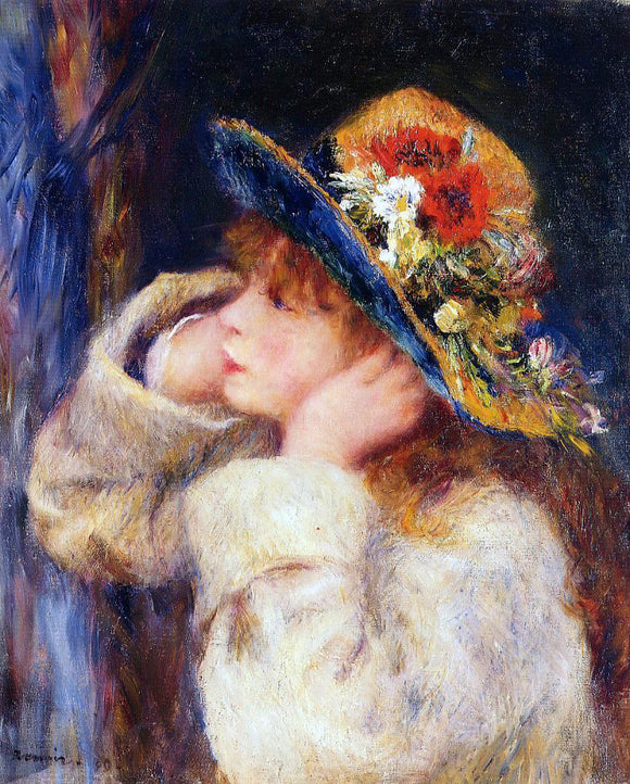  Pierre Auguste Renoir Young Girl in a Hat Decorated with Wildflowers - Canvas Art Print