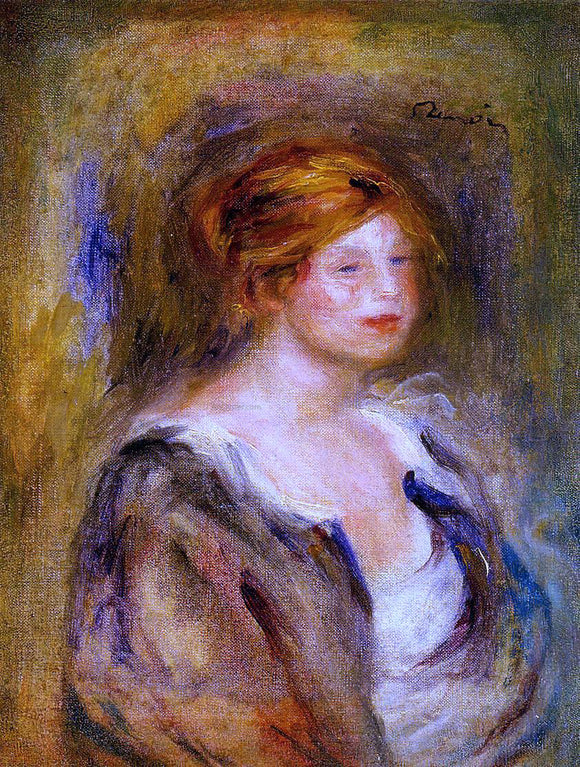  Pierre Auguste Renoir Young Girl in Blue (also known as Head of a Blond Woman) - Canvas Art Print