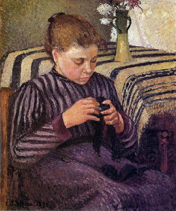  Camille Pissarro Young Girl Mending Her Stockings - Canvas Art Print