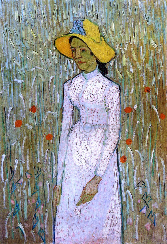  Vincent Van Gogh Young Girl Standing Against a Background of Wheat - Canvas Art Print