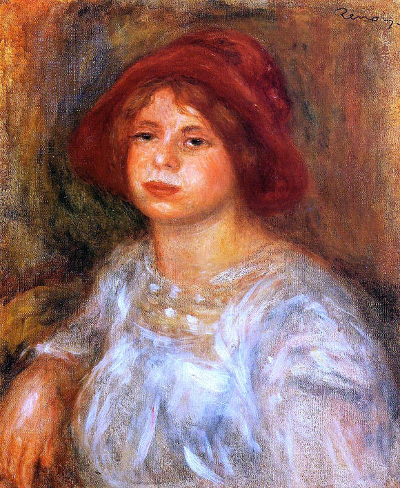  Pierre Auguste Renoir Young Girl Wearing a Red Hat - Canvas Art Print