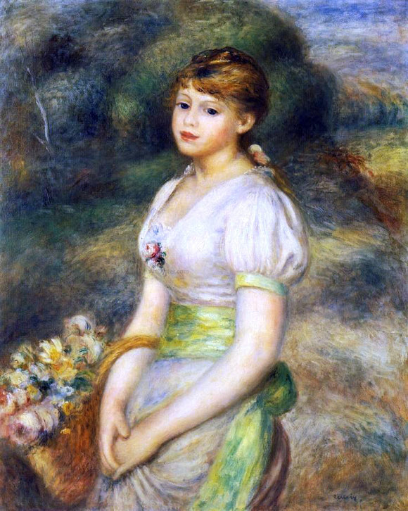  Pierre Auguste Renoir Young Girl with a Basket of Flowers - Canvas Art Print