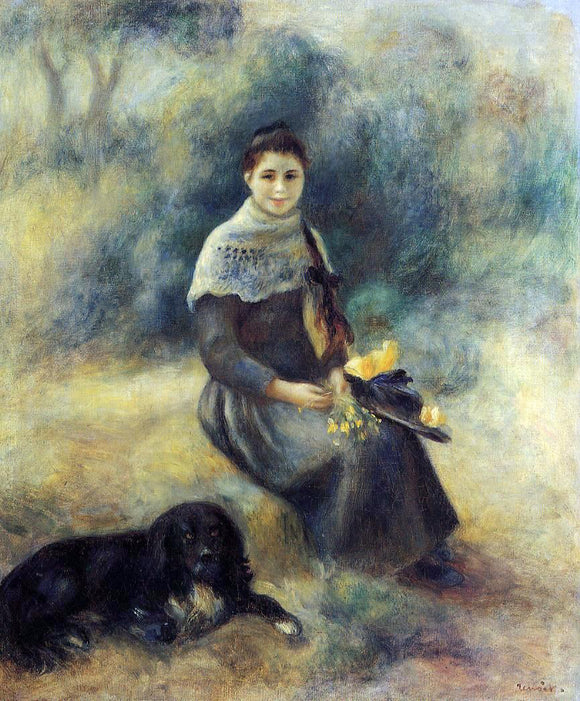  Pierre Auguste Renoir Young Girl with a Dog - Canvas Art Print