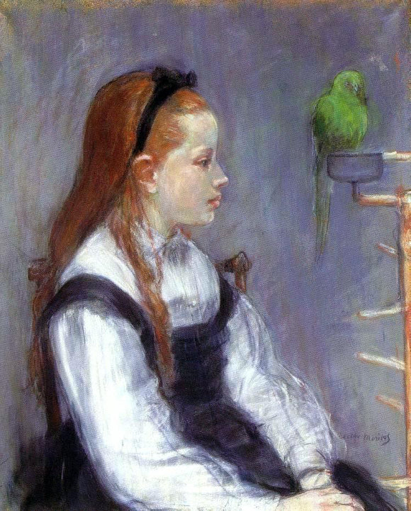  Berthe Morisot Young Girl with a Parrot - Canvas Art Print