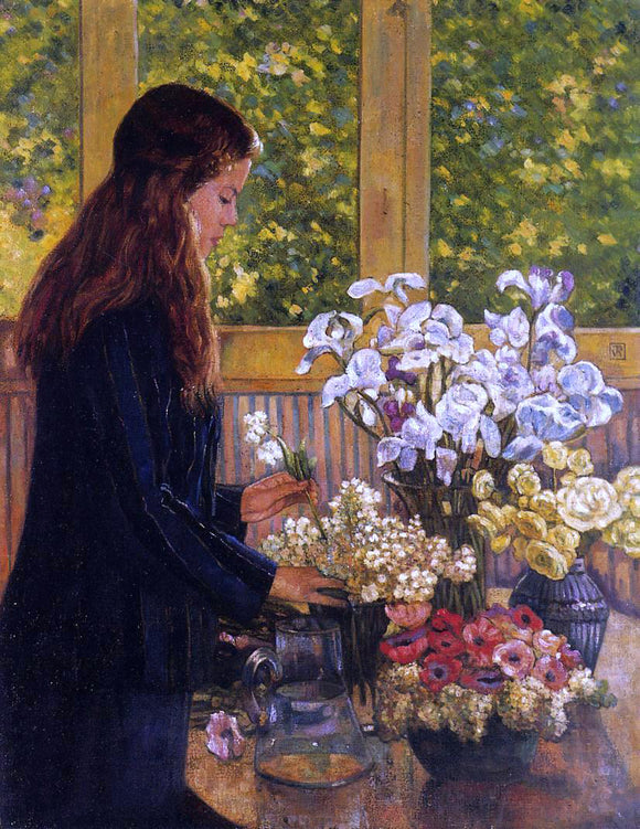  Theo Van Rysselberghe Young Girl with a Vase of Flowers - Canvas Art Print