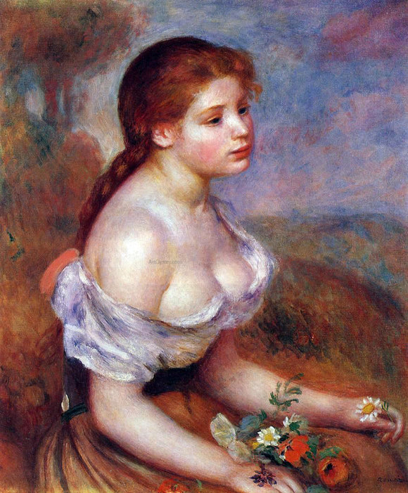  Pierre Auguste Renoir Young Girl with Daisies - Canvas Art Print