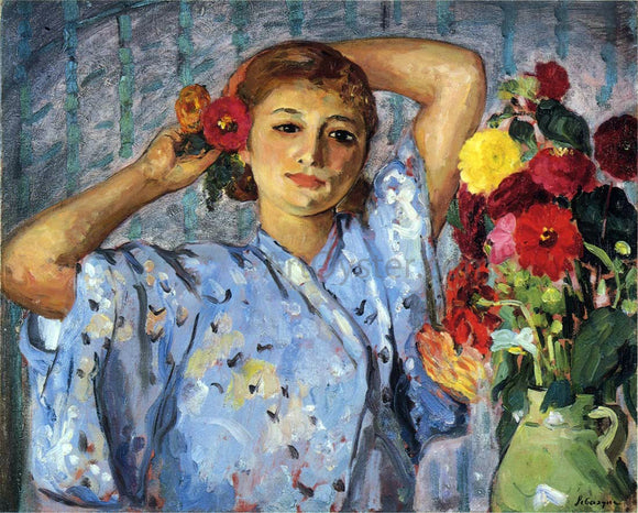  Henri Lebasque A Young Girl with Flowers - Canvas Art Print