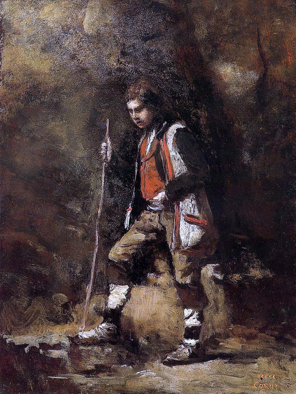  Jean-Baptiste-Camille Corot Young Italian Patriot in the Mountains - Canvas Art Print