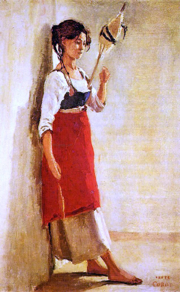  Jean-Baptiste-Camille Corot Young Italian Woman from Papigno with Her Spindle - Canvas Art Print