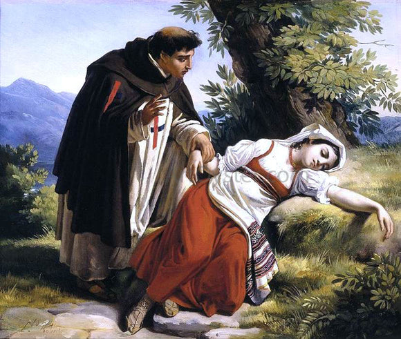 Louis-Leopold Robert Young Monk Waking a Roman Peasant Girl - Canvas Art Print