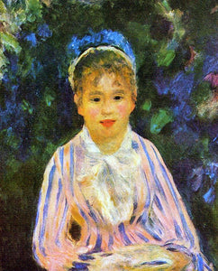  Pierre Auguste Renoir Young Woman in a Blue and Pink Striped Shirt - Canvas Art Print