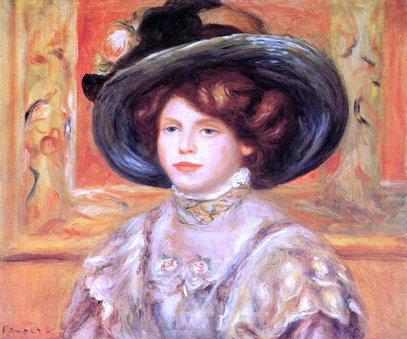  Pierre Auguste Renoir Young Woman in a Blue Hat - Canvas Art Print