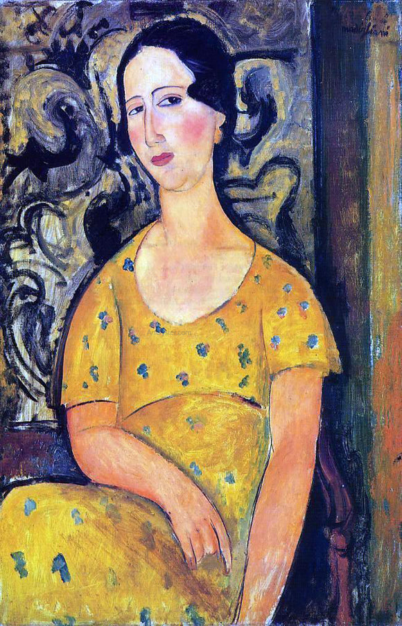  Amedeo Modigliani Young Woman in a Yellow Dress (also known as Madame Modot) - Canvas Art Print