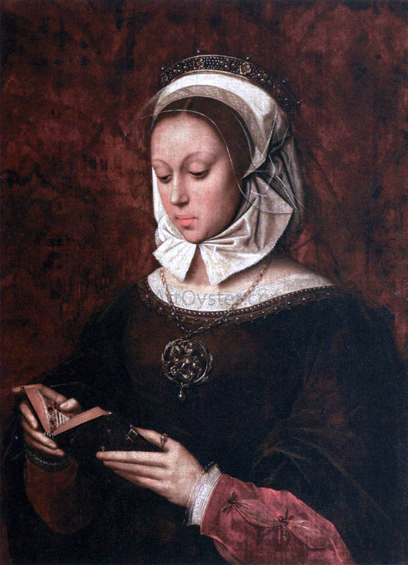  Ambrosius Benson Young Woman in Orison Reading a Book of Hours - Canvas Art Print