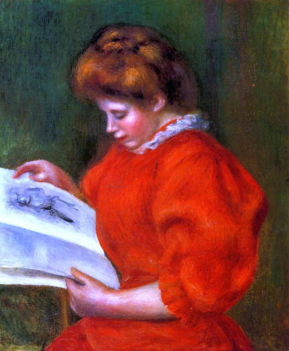  Pierre Auguste Renoir Young Woman Looking at a Print - Canvas Art Print