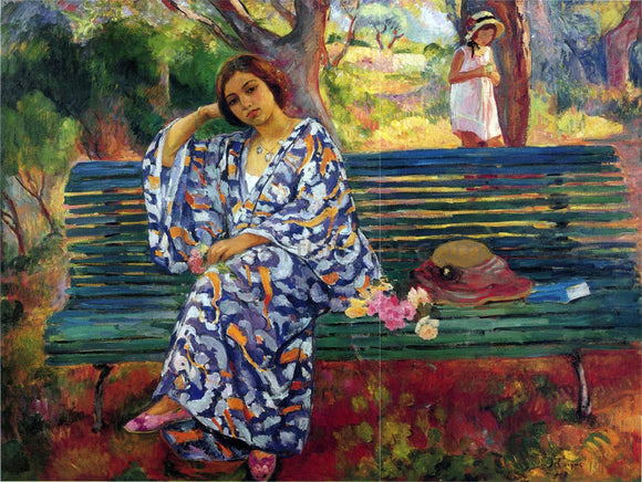  Henri Lebasque AYoung Woman Seated on a Bench - Canvas Art Print