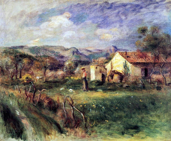  Pierre Auguste Renoir Young Woman Standing near a Farmhouse in Milly - Canvas Art Print