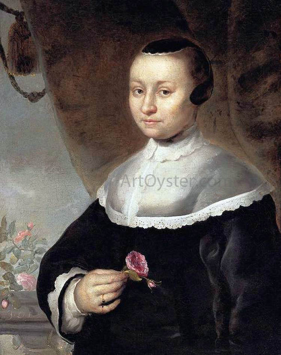  II Jacob Delff Young Woman with a Rose - Canvas Art Print