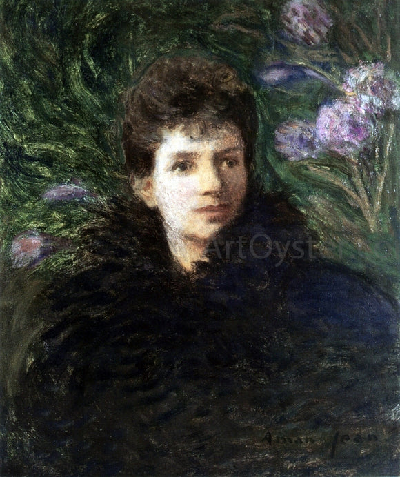  Edmond Francois Aman-Jean Young Woman with Violet Flowers - Canvas Art Print